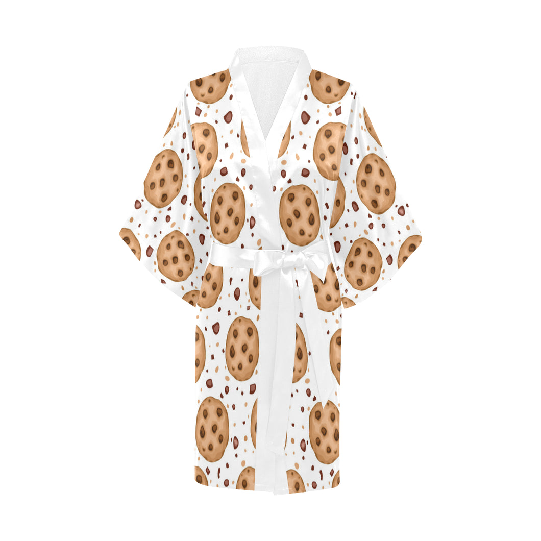 chocolate chip cookie pattern Women's Short Kimono Robe