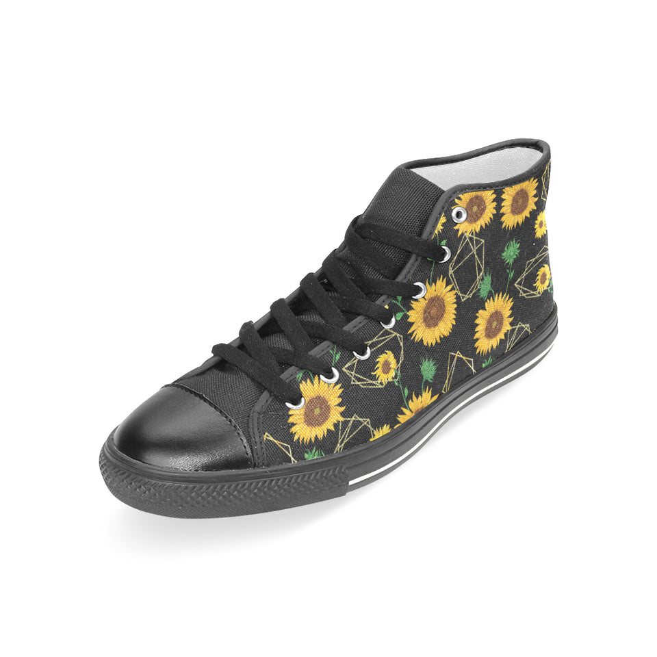 sunflower golden polygonal shapes Women's High Top Canvas Shoes Black