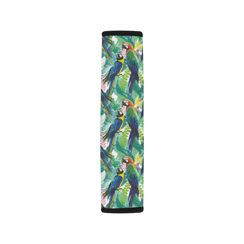 Colorful parrot exotic flower leaves Car Seat Belt Cover
