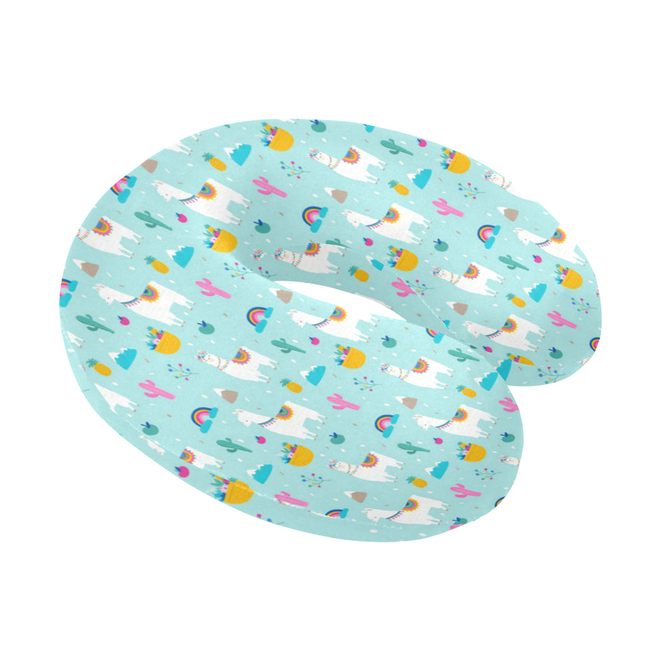 Llama alpaca cactus leaves pattern U-Shaped Travel Neck Pillow