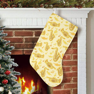 Saxophone cornet pattern yellow background Christmas Stocking