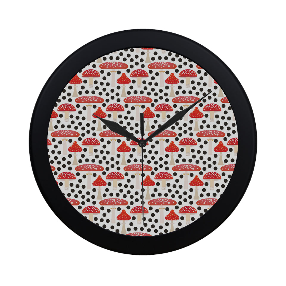 Red mushroom dot pattern Elegant Black Wall Clock