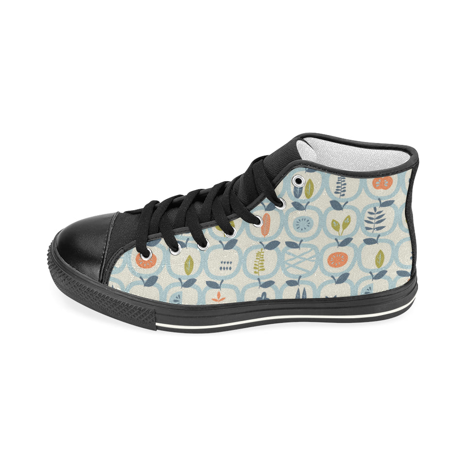 apples leaves pattern Women's High Top Canvas Canvas Shoes Black