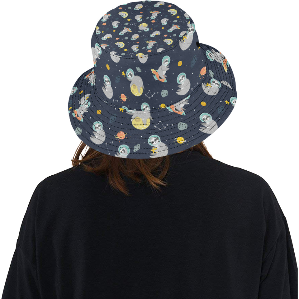 Cute sloth astronaut star planet rocket pattern Unisex Bucket Hat