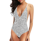 Cartoon hand drawn ice cream black white Women's One-Piece Swimsuit