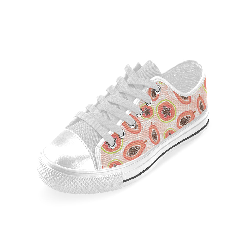 papaya leaves pattern Men's Low Top Shoes White