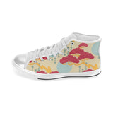 Red Bonsai gray sun japanese pattern Women's High Top Canvas Shoes White