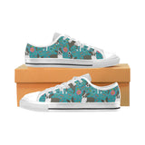 Boston terrier beautiful flower pattern Men's Low Top Shoes White