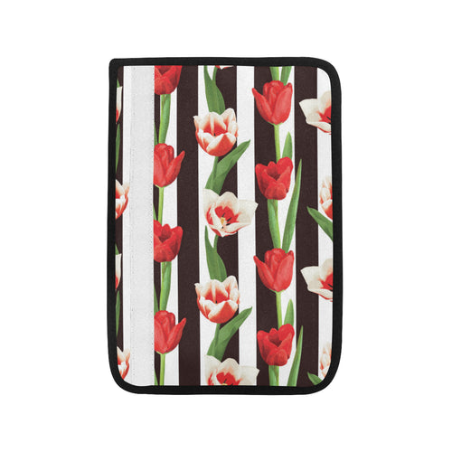 red and white tulips pattern Car Seat Belt Cover