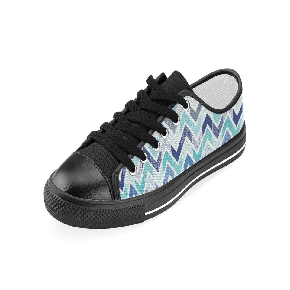 zigzag  chevron blue pattern Kids' Boys' Girls' Low Top Canvas Shoes Black