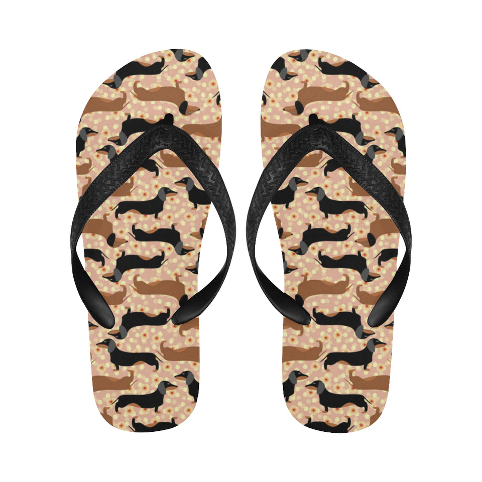 Dachshund floral background Unisex Flip Flops