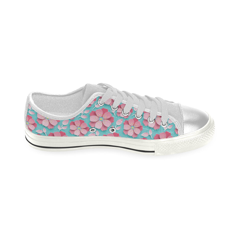 3D sakura cherry blossom pattern Women's Low Top Canvas Shoes White