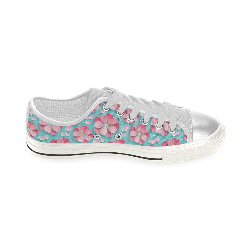 3D sakura cherry blossom pattern Kids' Boys' Girls' Low Top Canvas Shoes White