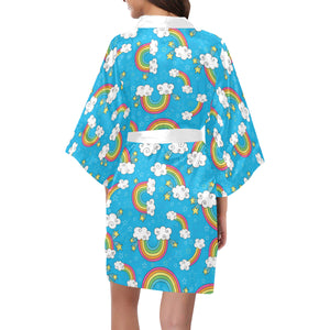 Rainbows Sky Clouds Pattern Women's Short Kimono Robe