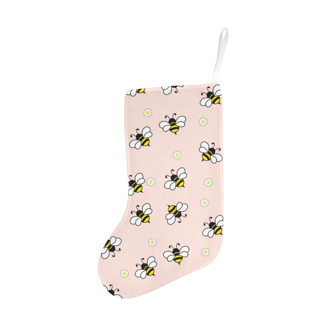 Cute bee flower pattern pink background Christmas Stocking