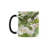 White orchid flower tropical leaves pattern Morphing Mug Heat Changing Mug