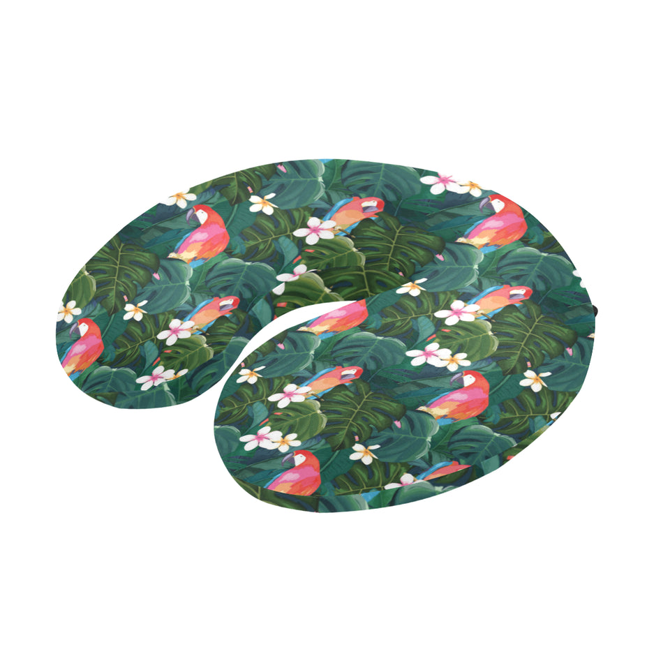 Parrot Palm tree leaves flower hibiscus pattern U-Shaped Travel Neck Pillow