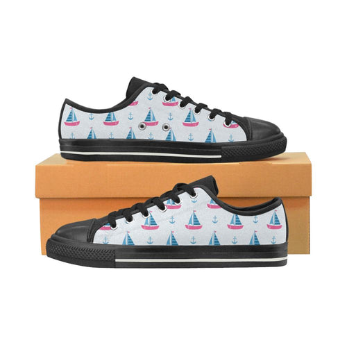 Sailboat anchor pattern Kids' Boys' Girls' Low Top Canvas Shoes Black