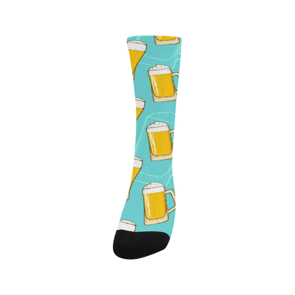 Beer pattern green background Crew Socks