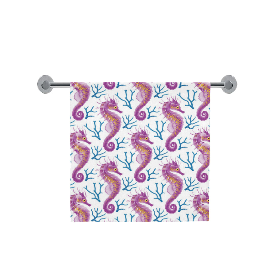 Purple seahorse blue coral pattern Bath Towel
