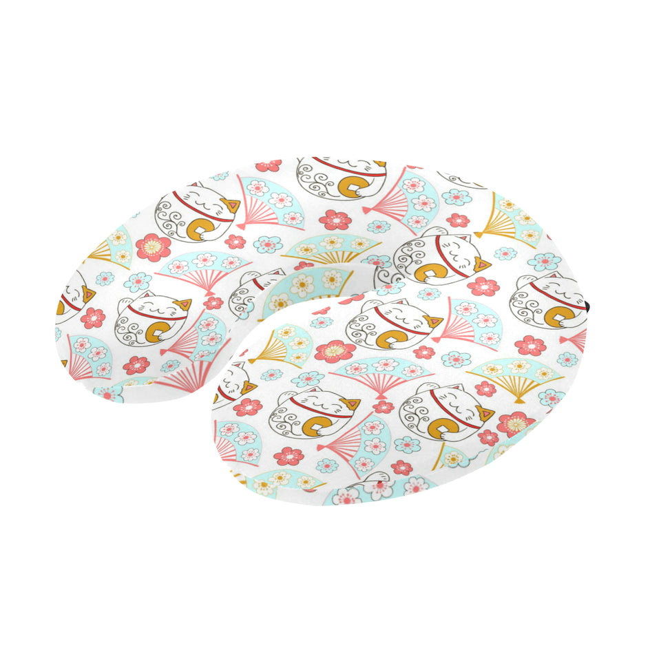 Maneki neko cat fan sakura U-Shaped Travel Neck Pillow