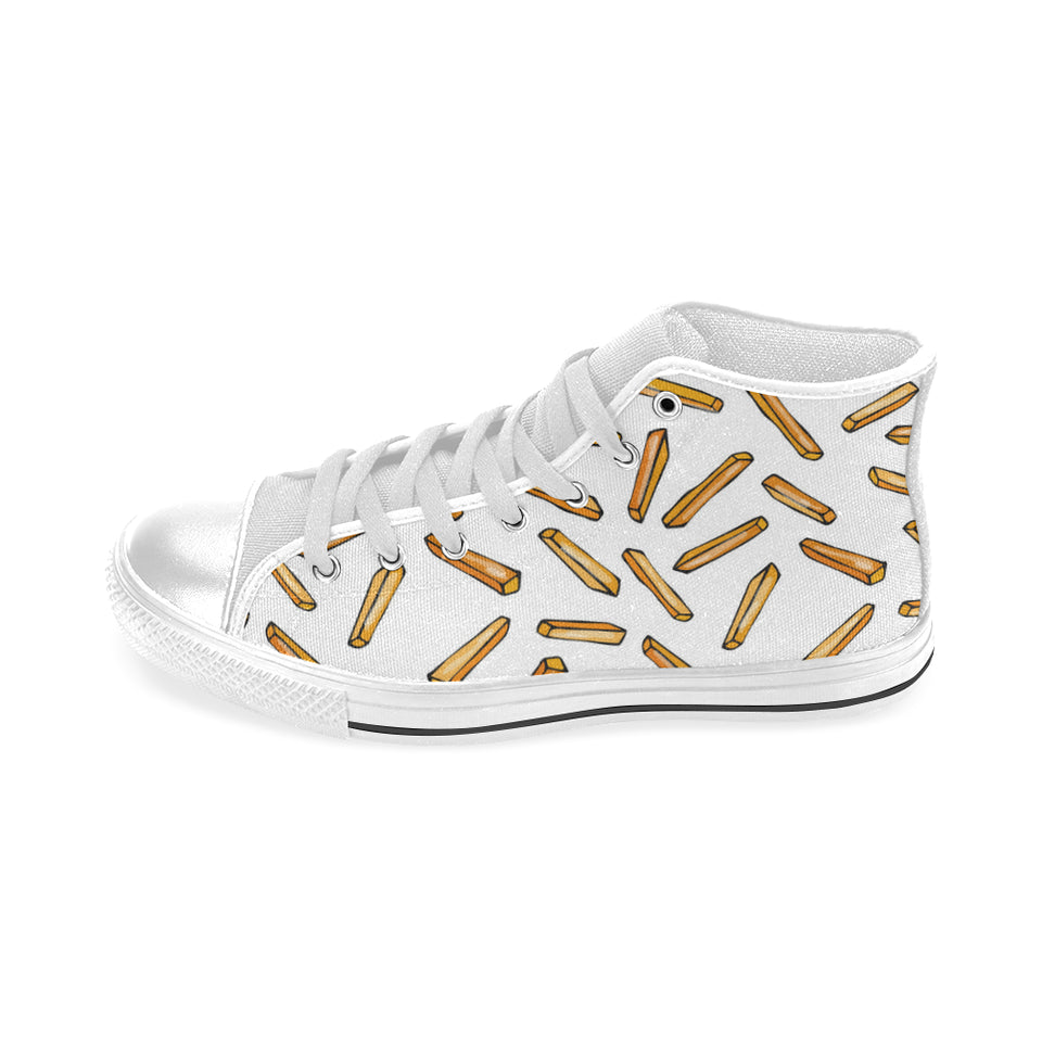 French fries potato pattern Men's High Top Canvas Shoes White