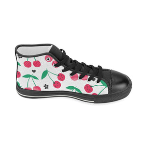 cherry pattern white background Women's High Top Canvas Shoes Black