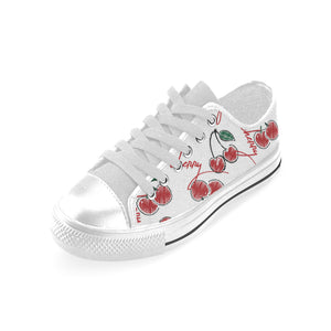 Hand drawn cherry pattern Men's Low Top Shoes White