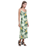 Beautiful parrot palm leaves pattern V-Neck Open Fork Long Dress