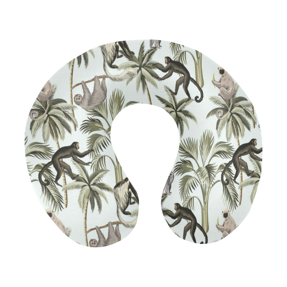 Monkey sloth lemur palm trees pattern U-Shaped Travel Neck Pillow