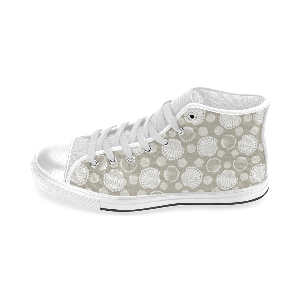 Scallop shell pattern Men's High Top Canvas Shoes White