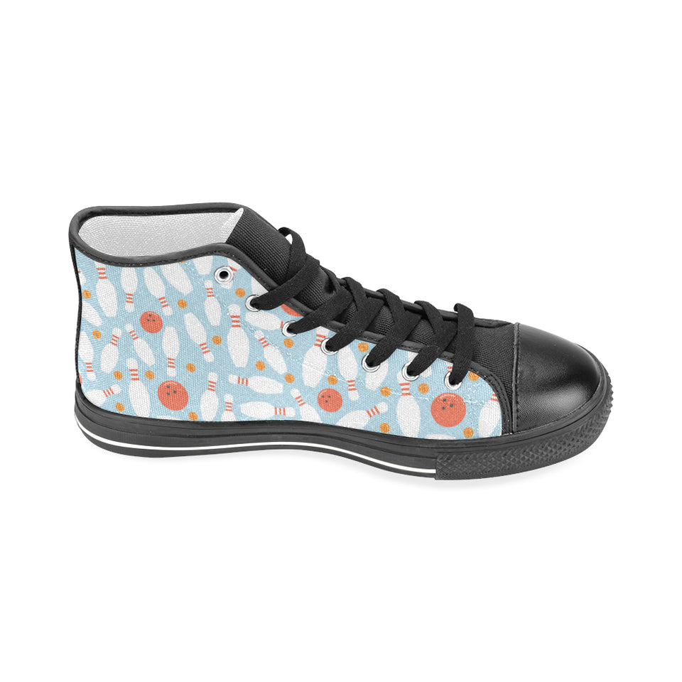 Bowling ball bowling pins blue blackground Men's High Top Canvas Shoes Black