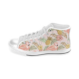 Pink flamingo birds pineapples hibiscus flower pat Men's High Top Canvas Shoes White