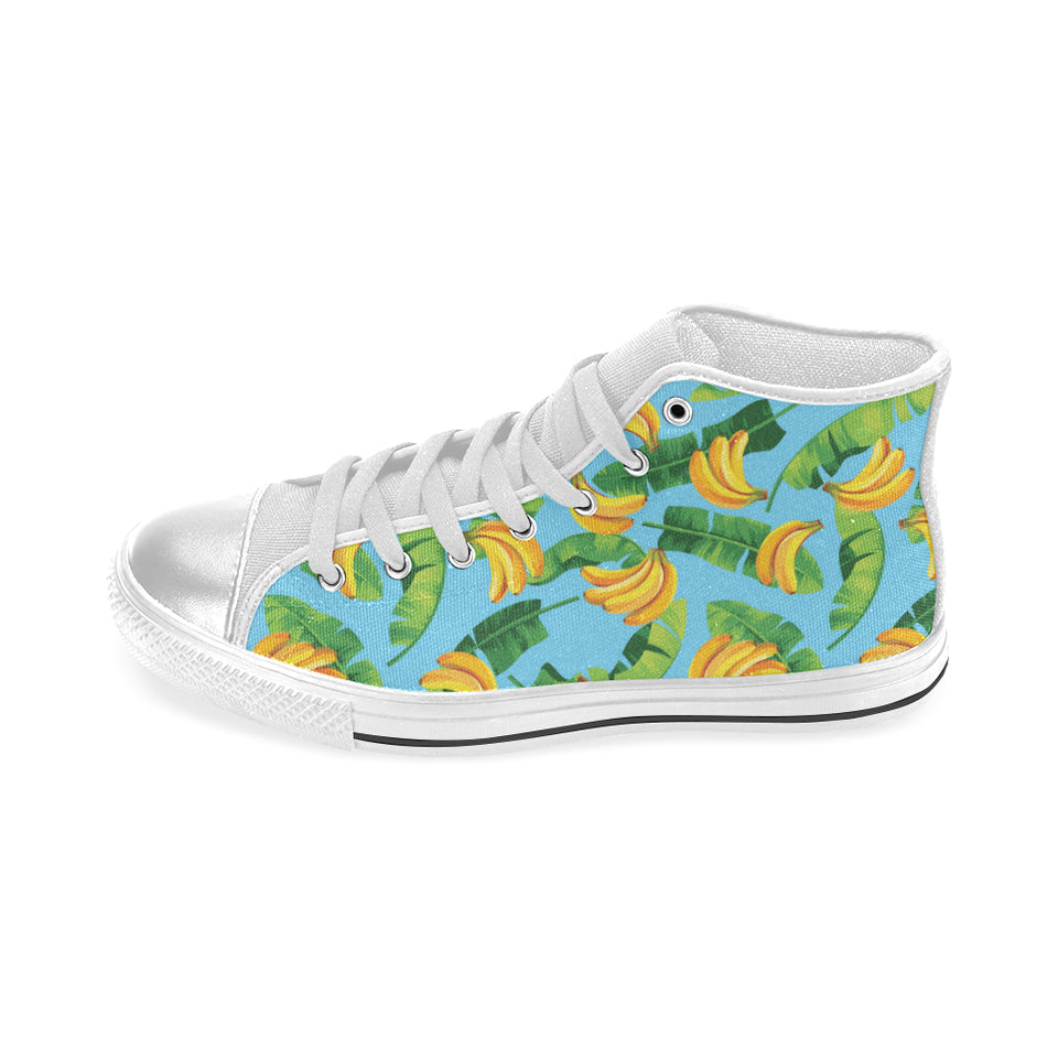 banana leaves banana design pattern Women's High Top Canvas Shoes White