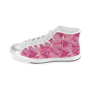 Beautiful dragonfly pink background Women's High Top Canvas Canvas Shoes White