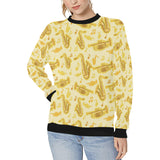 Saxophone cornet pattern yellow background Women's Crew Neck Sweatshirt