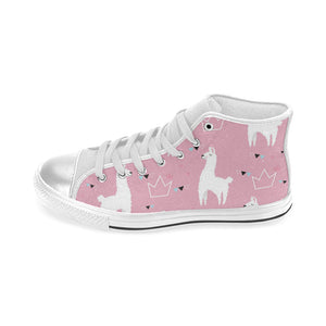 Llama Alpaca pink background Women's High Top Canvas Shoes White