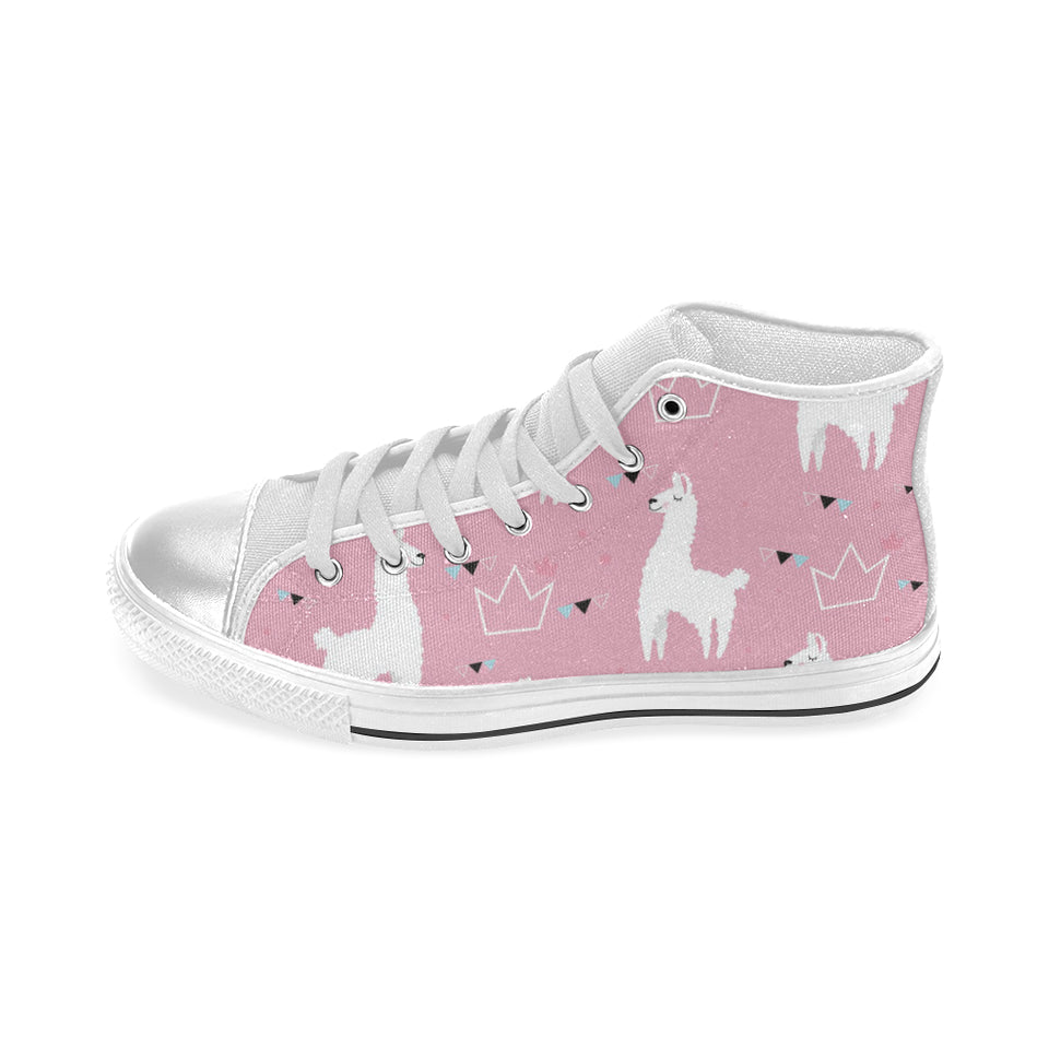 Llama Alpaca pink background Women's High Top Canvas Shoes White