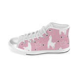 Llama Alpaca pink background Women's High Top Canvas Shoes White