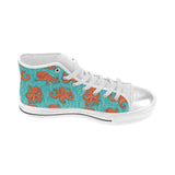 Octopus turquoise background Women's High Top Canvas Shoes White