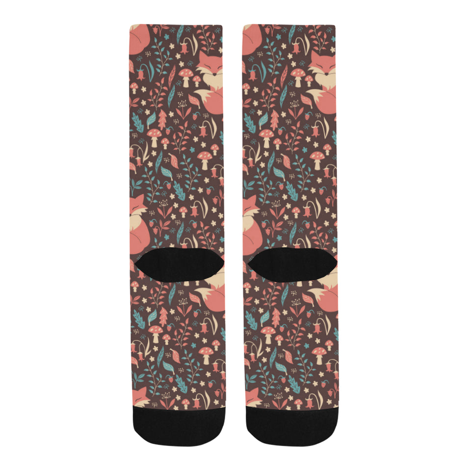 fox leaves mushroom pattern Crew Socks