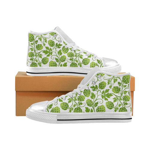 Hop design pattern Women's High Top Canvas Shoes White