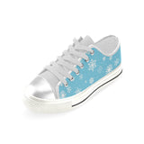 Snowflake pattern blue background Women's Low Top Canvas Shoes White