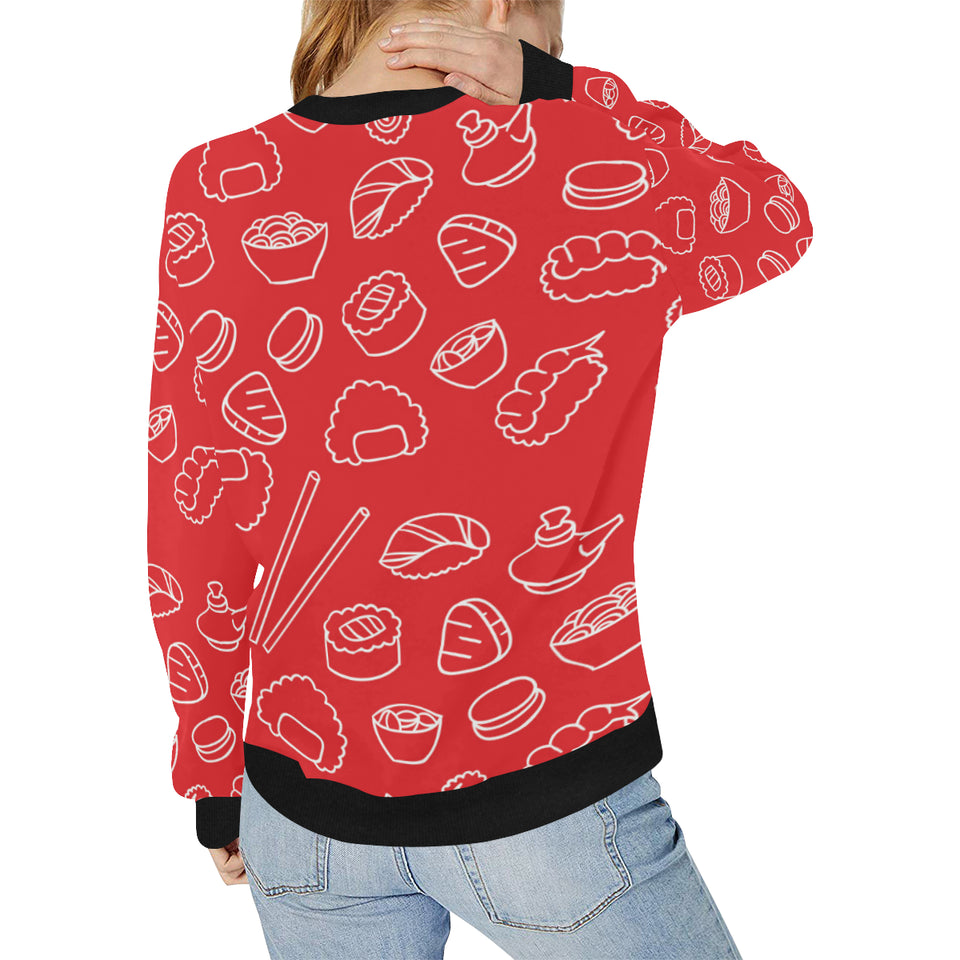 sushi pattern red background Women's Crew Neck Sweatshirt