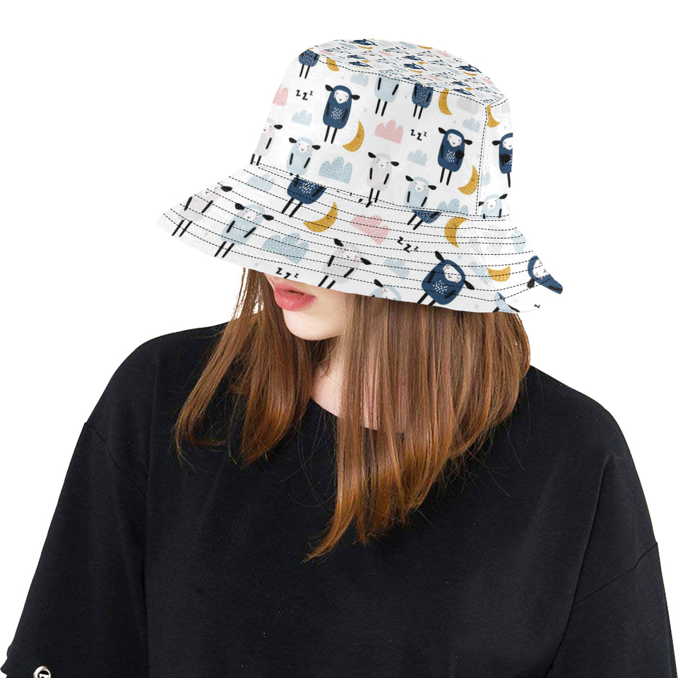 Cute sleeping sheep moon cloud pattern Unisex Bucket Hat