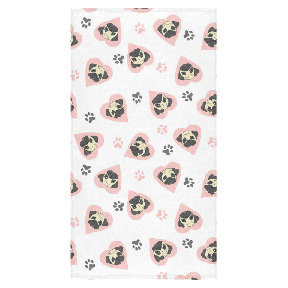 Cute pugs pink heart paw pattern Bath Towel