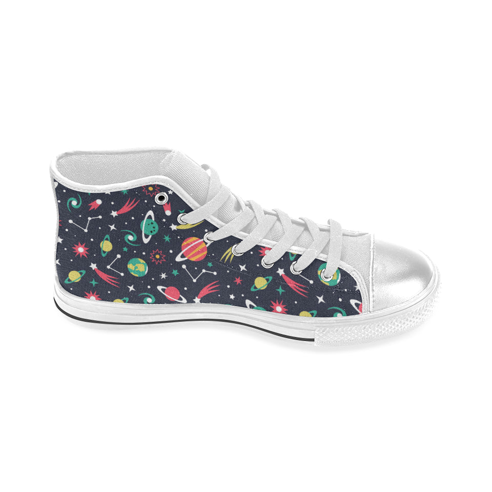 colorful space pattern planet star Women's High Top Canvas Shoes White