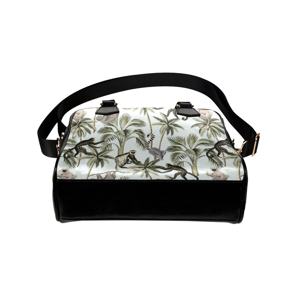 Monkey sloth lemur palm trees pattern Shoulder Handbag