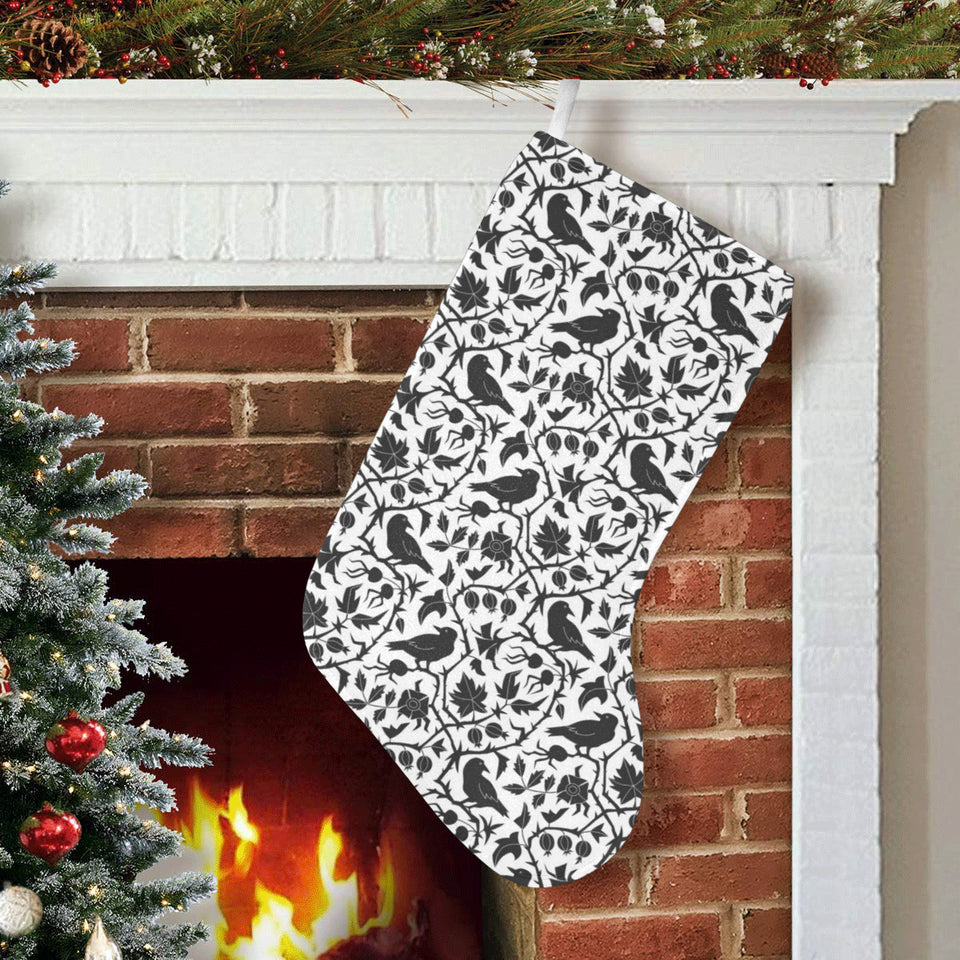 Crow dark floral pattern Christmas Stocking