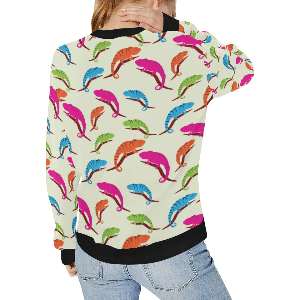 Colorful Chameleon lizard pattern Women's Crew Neck Sweatshirt
